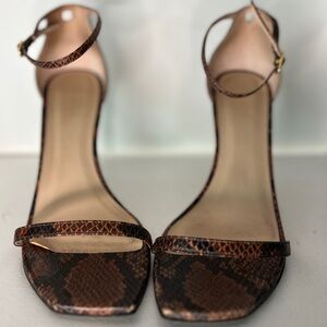 Stuart Weitzman Brown Snake-Print Ankle Strap Heels